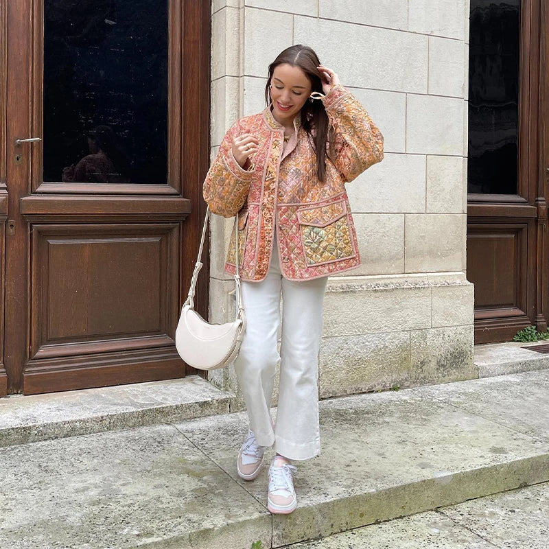 Women’s Jacket with Round Neckline and Applied Pockets