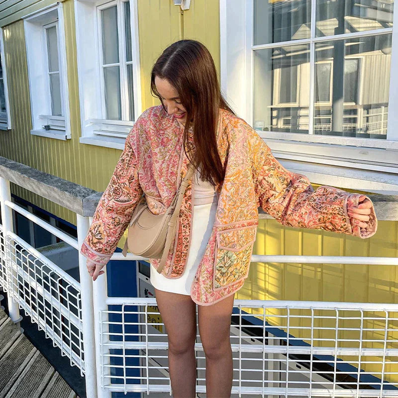 Women’s Jacket with Round Neckline and Applied Pockets