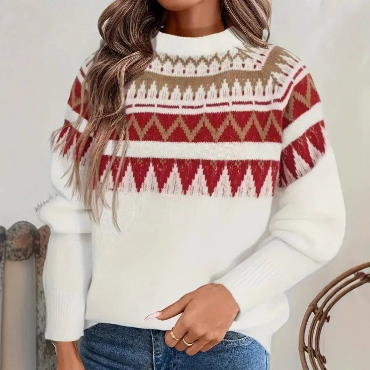 Women’s Jumper With Mock Neck And Geometric Pattern