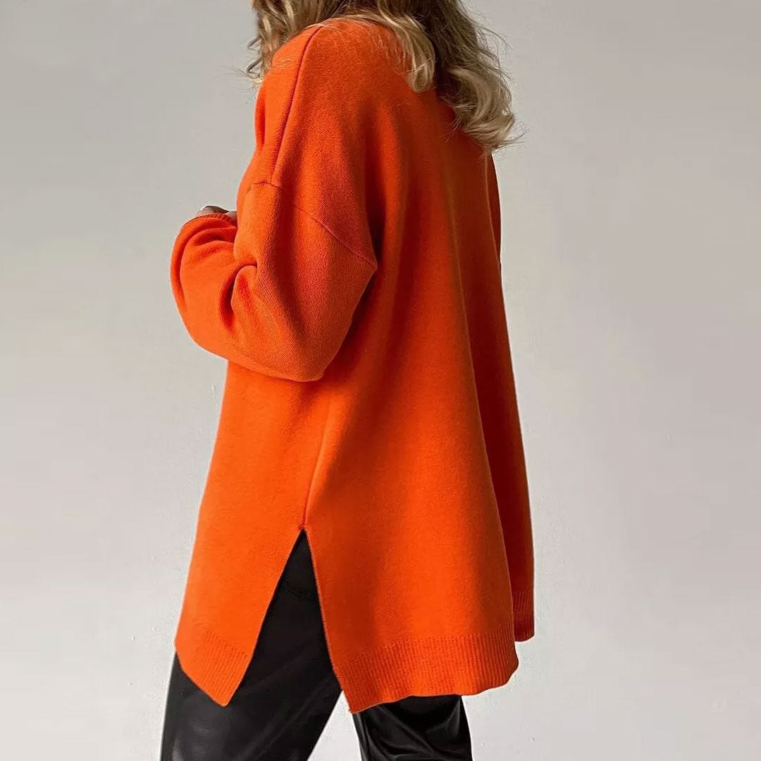 Women's Jumper With Oversized Fit And Ribbed Turtleneck