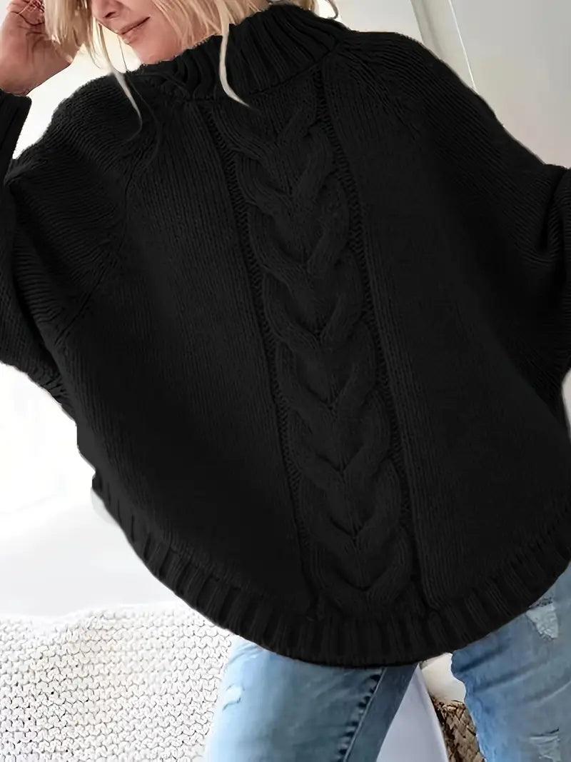 Women’s Jumper With Turtleneck And Cable Knit Pattern