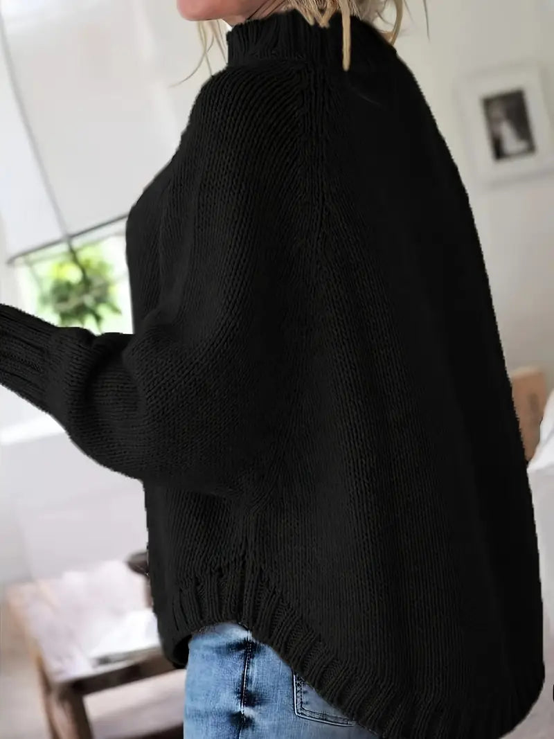 Women’s Jumper With Turtleneck And Cable Knit Pattern