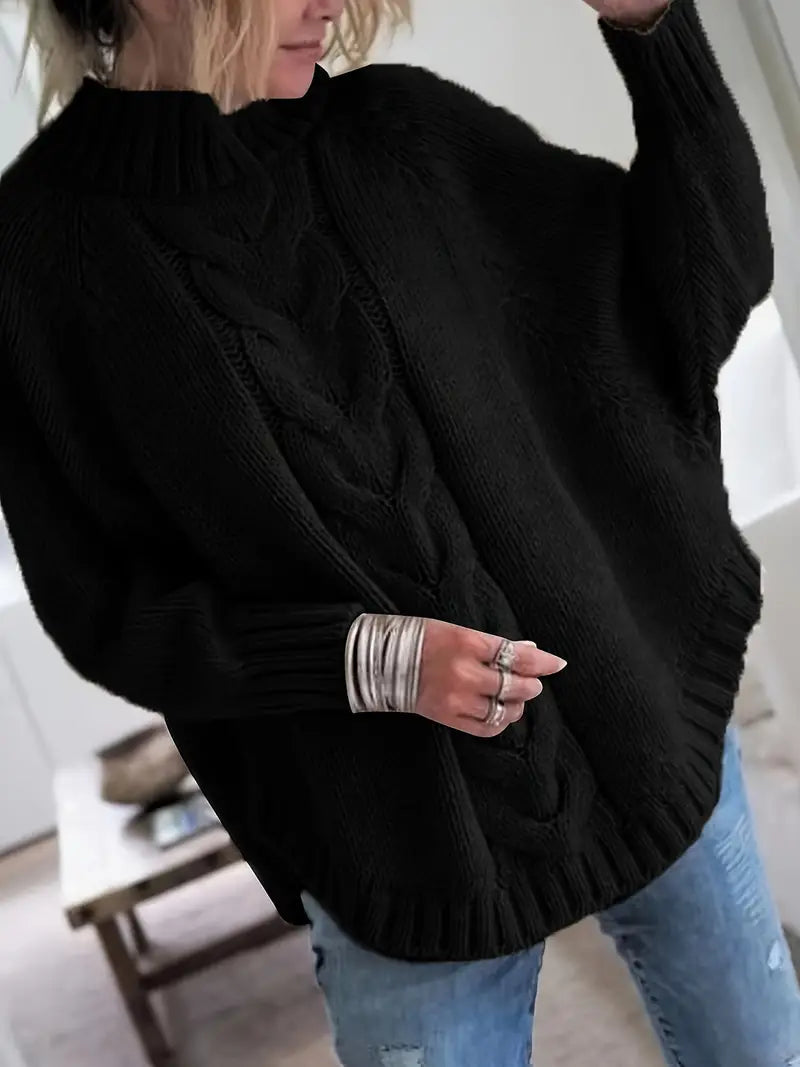 Women’s Jumper With Turtleneck And Cable Knit Pattern