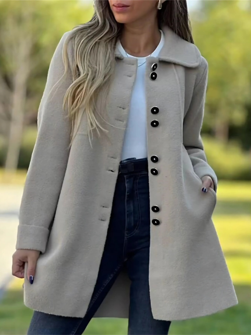 Women’s Knee-Length Relaxed Fit Coat With Single Front Closure