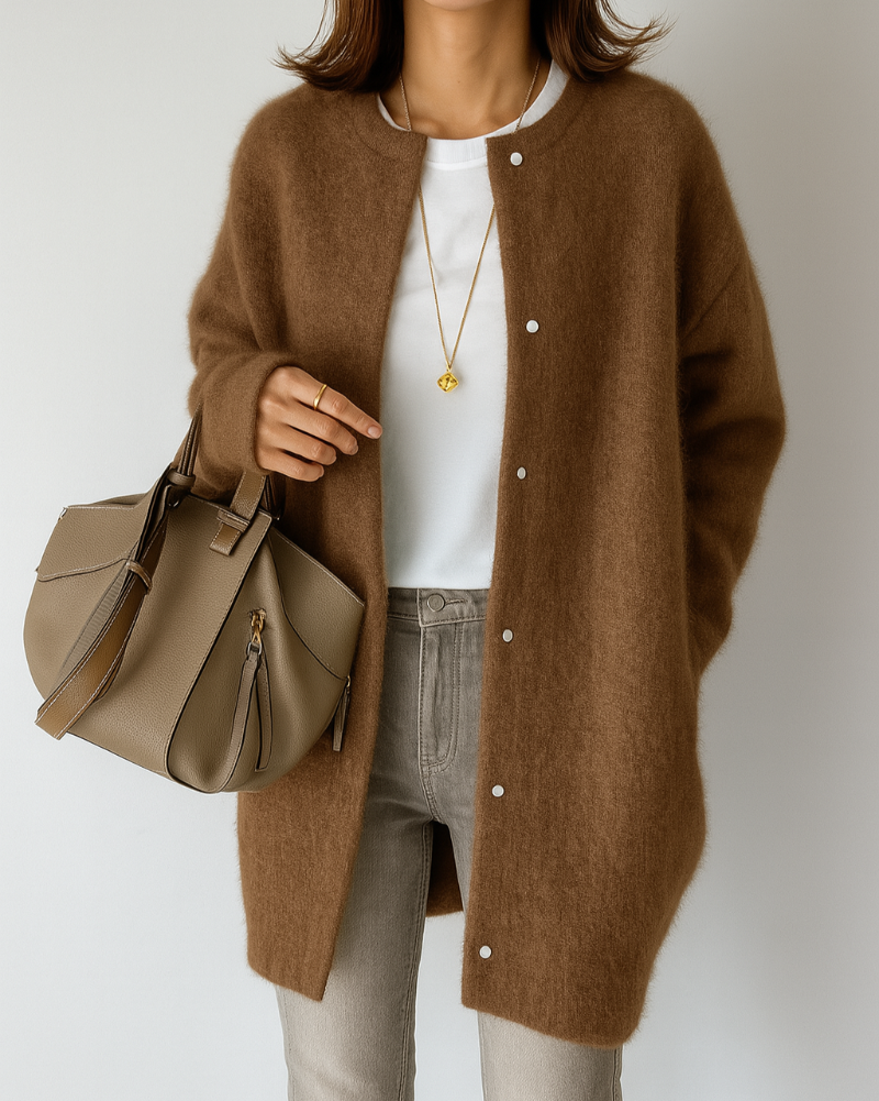 Women's Knitted Cardigan with Round Neck