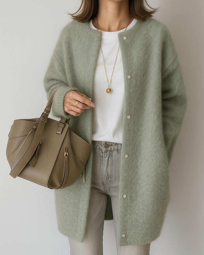 Women's Knitted Cardigan with Round Neck