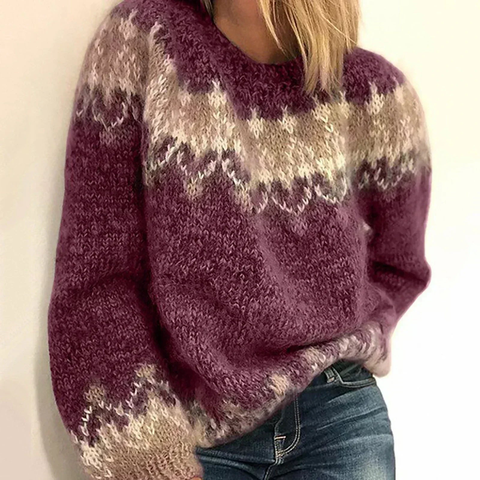 Women’s Knitted Sweater with Jacquard Pattern