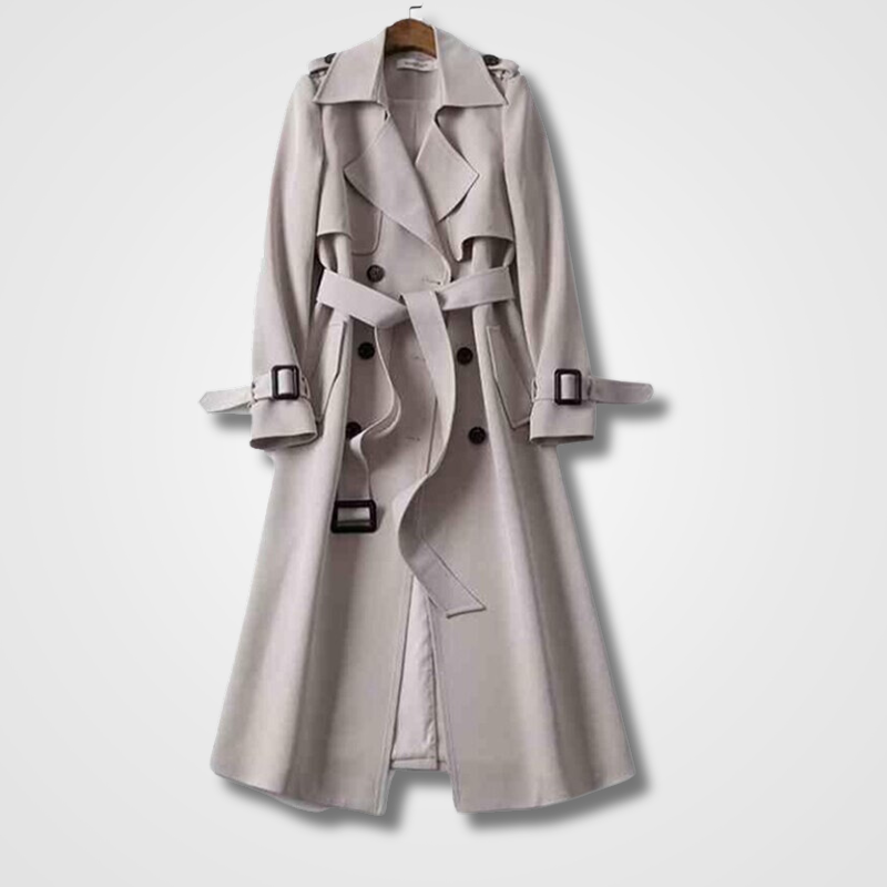 Women’s Long Button Coat with Belt and Lapel Collar
