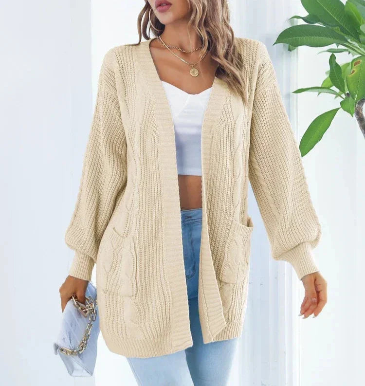 Women’s Long Cardigan With Ribbed Trims