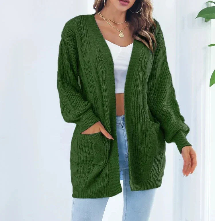 Women’s Long Cardigan With Ribbed Trims