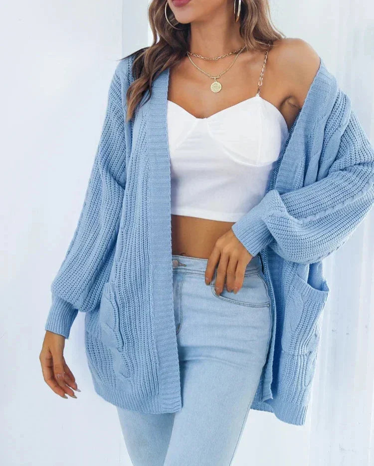 Women’s Long Cardigan With Ribbed Trims