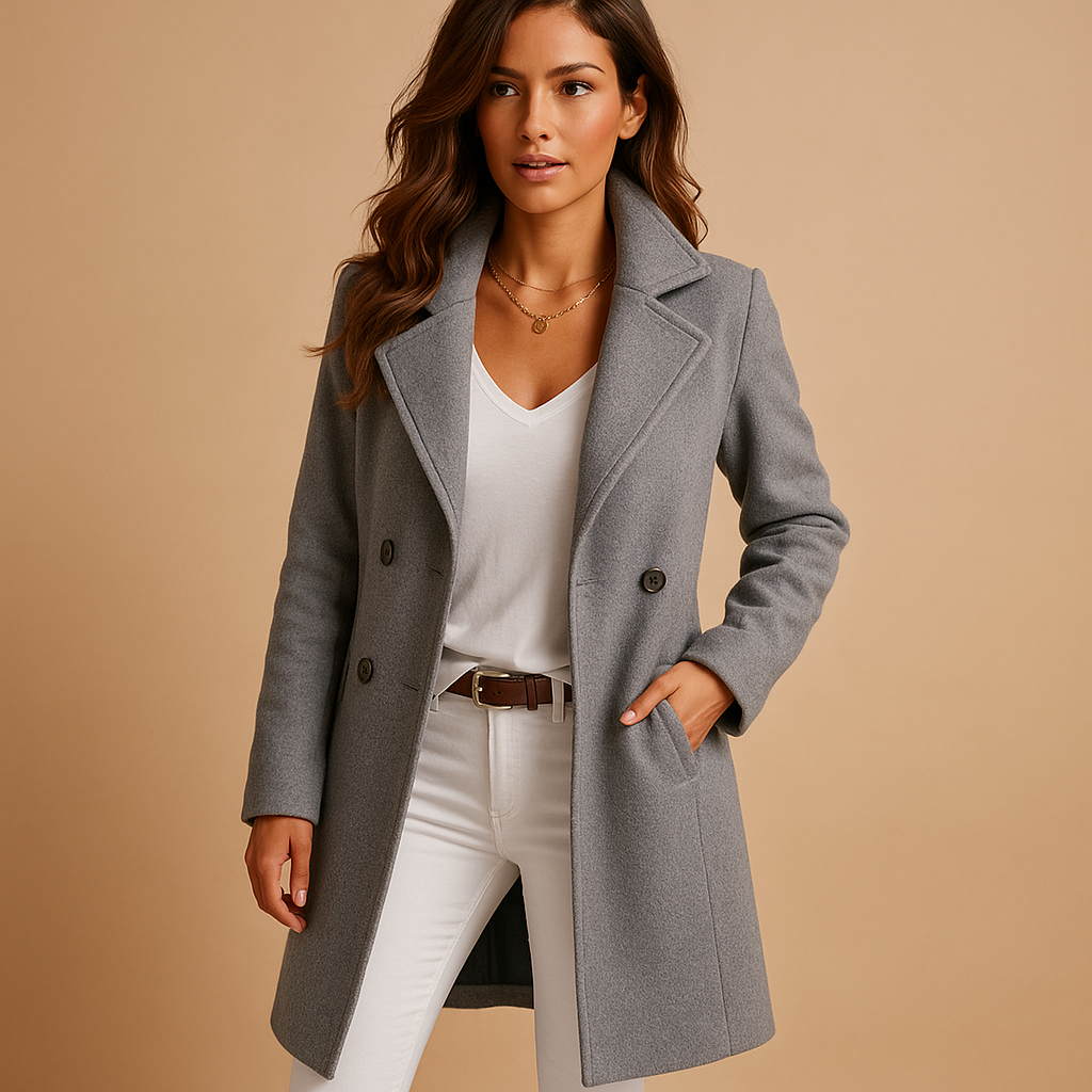 Elegant Women’s Long Coat with Buttons – Tailored Ladies Overcoat 0