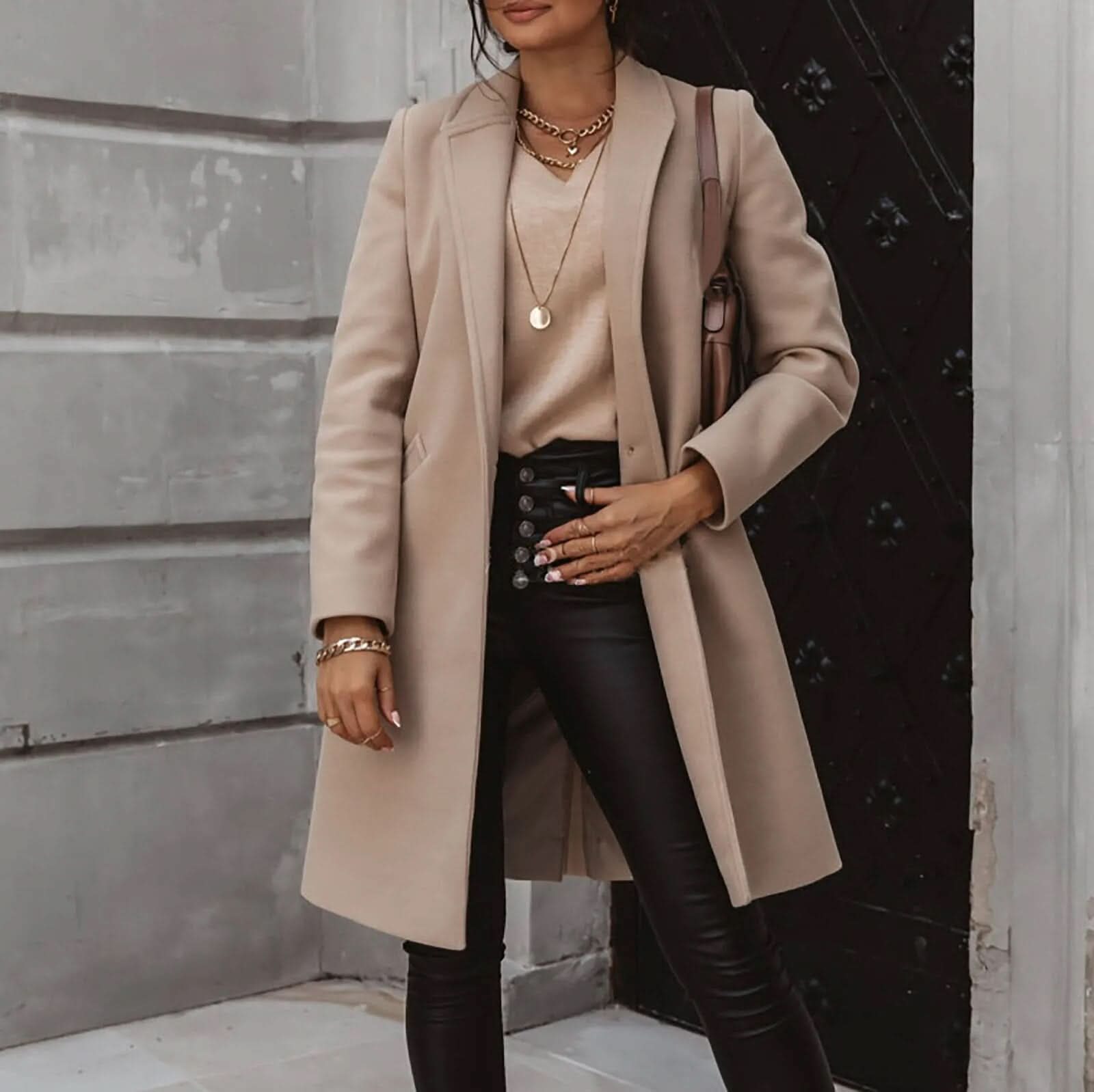 Women’s Long Coat with Defined Collar
