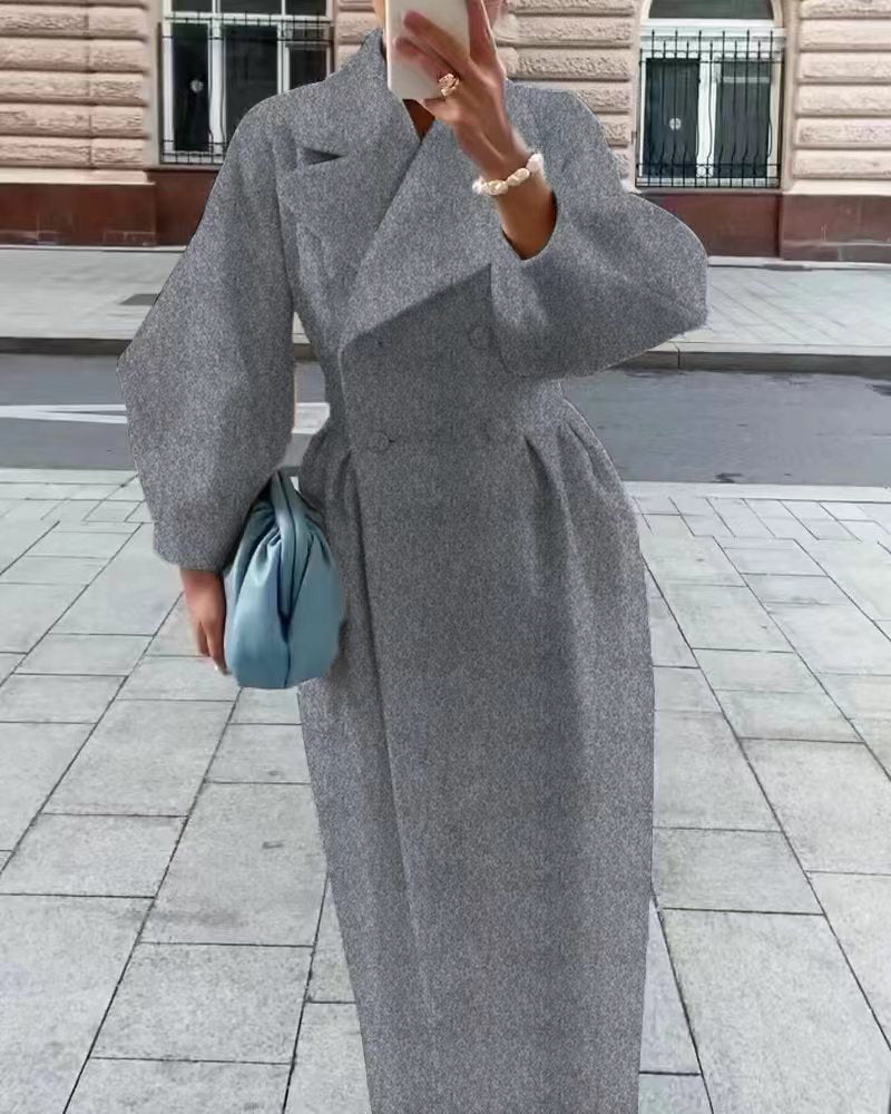 Women’s Long Coat with Lapel Collar Design