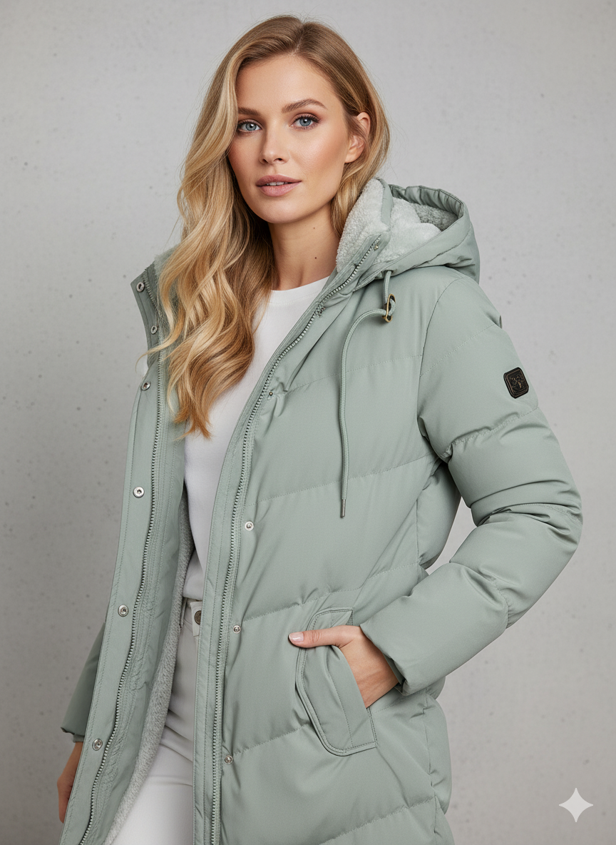 Women’s Long Hooded Quilted Coat with Fleece Lining