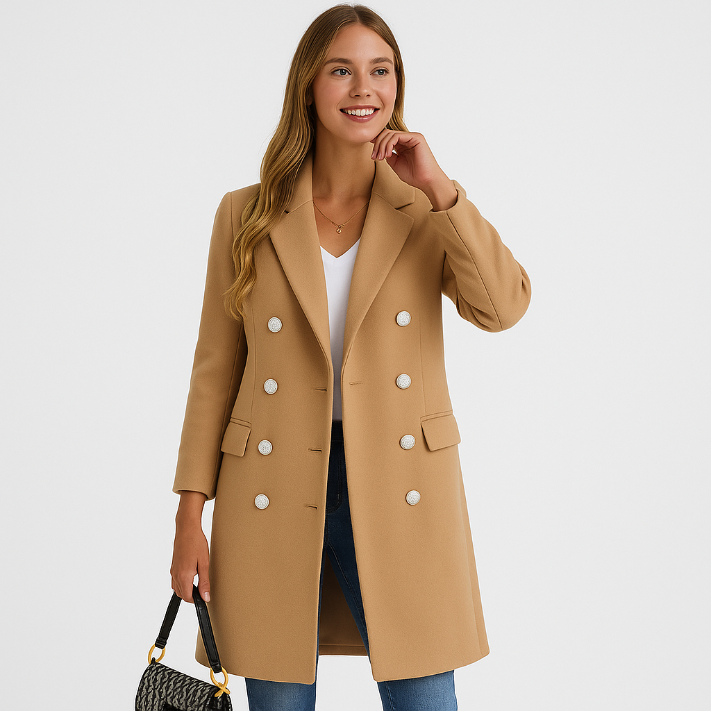 Women’s Longline Coat with Collar and Button Front