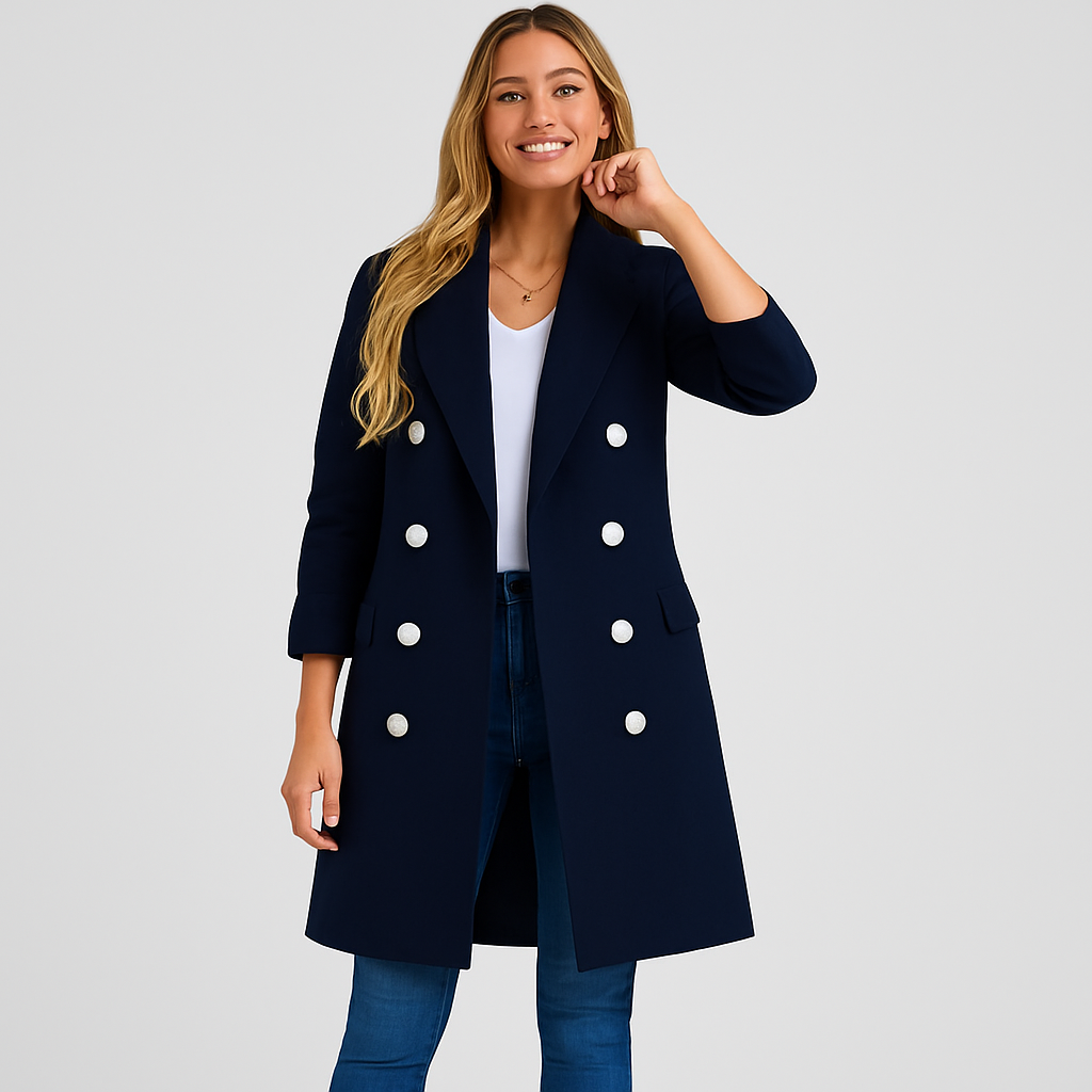 Women’s Longline Coat with Collar and Button Front