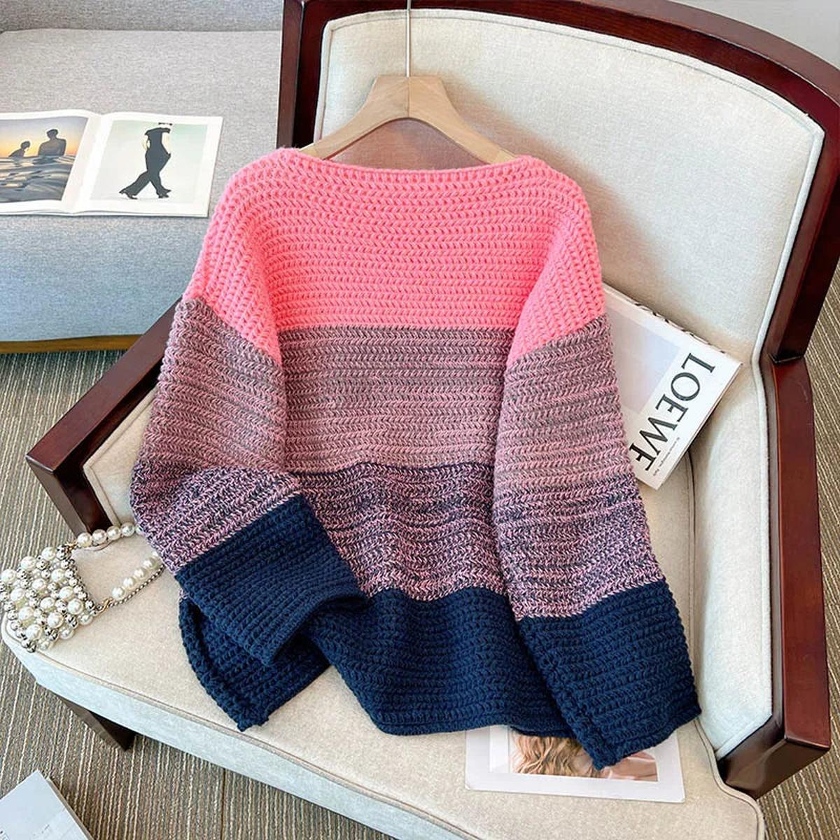 Women’s Oversized Knit Jumper with Patchwork Colour Design