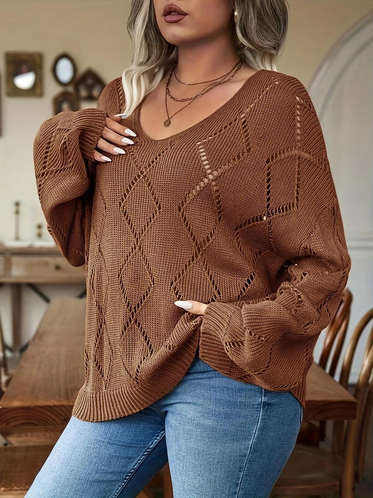 Women’s Oversized Knit Jumper with V-Neck and Relaxed Fit