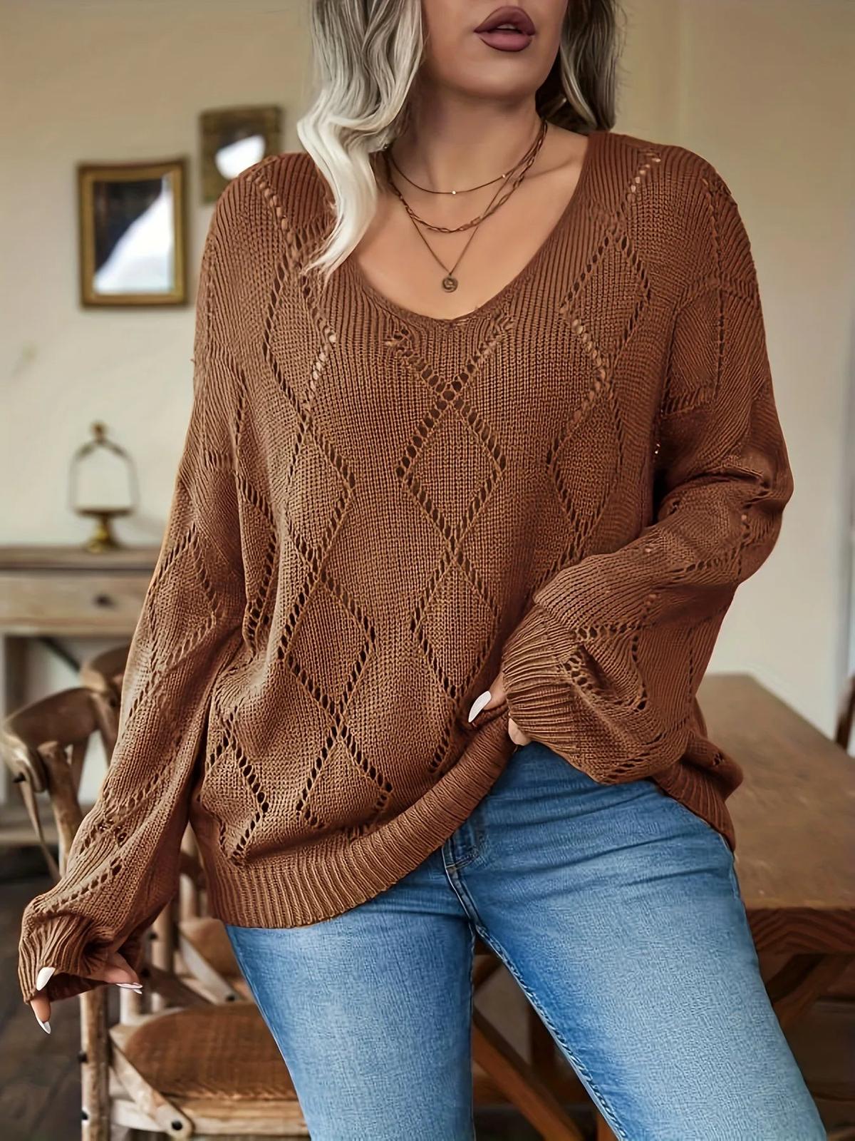 Women’s Oversized Knit Jumper with V-Neck and Relaxed Fit