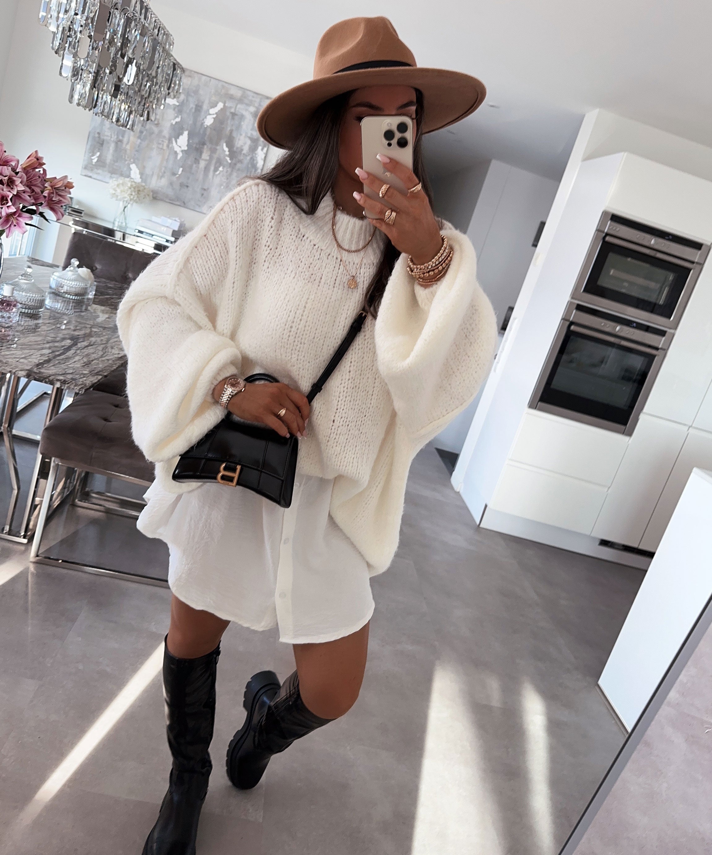 Women’s Oversized White Sweater with Relaxed Fit