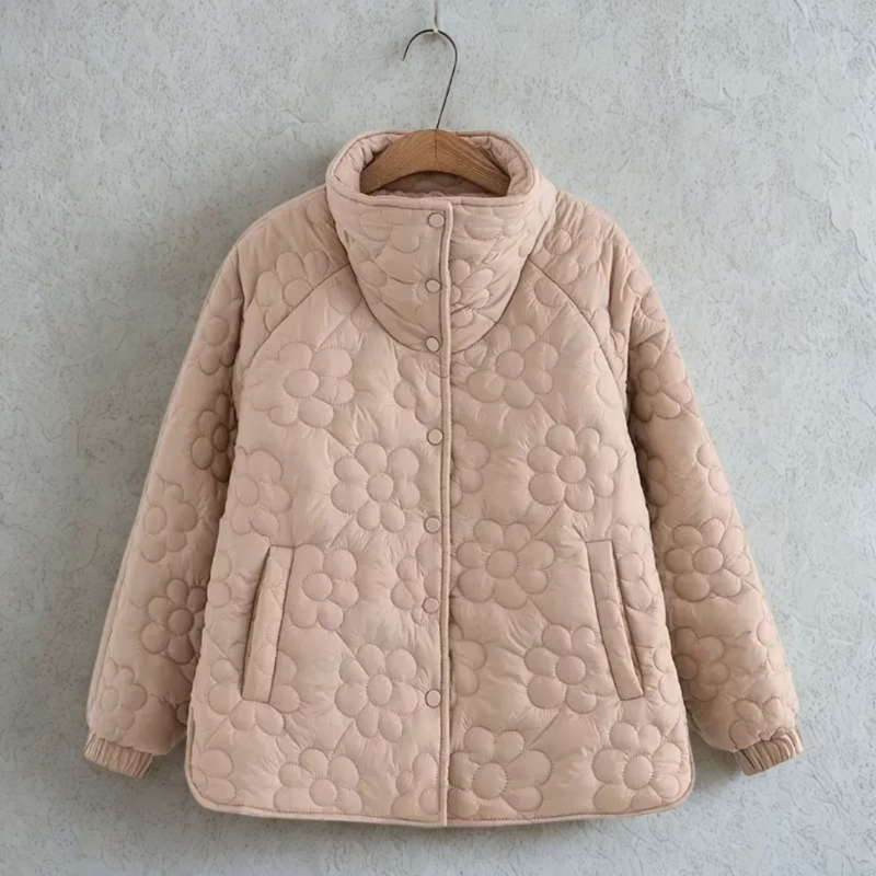 Women’s Quilted Jacket With Floral Pattern And Snap Button