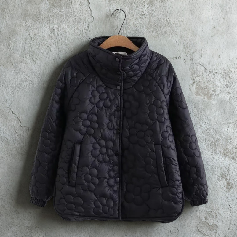 Women’s Quilted Jacket With Floral Pattern And Snap Button