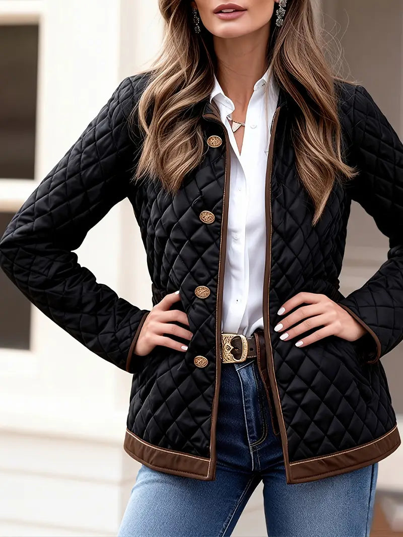 Women’s Quilted Padded Jacket With Lapel And Zip Fastening