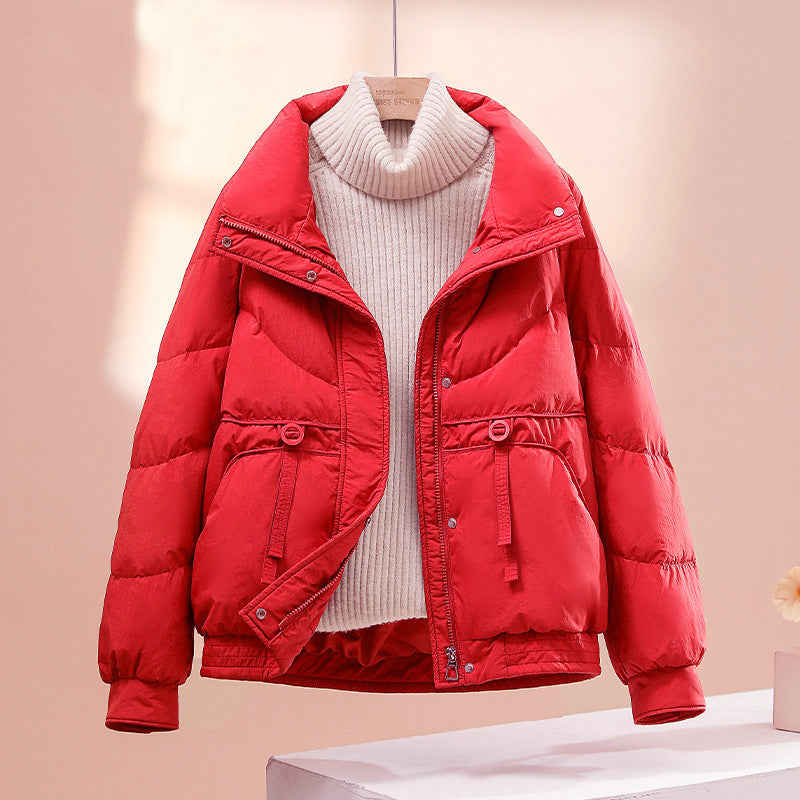 Women’s Quilted Puffer Jacket with High Collar and Zip Front