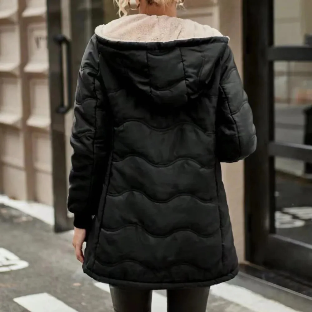Women’s Quilted Trench Coat With Hood And Zip Closure For Winter