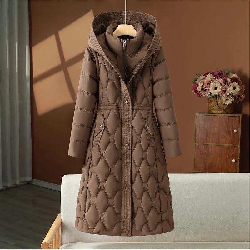 Women’s Quilted Winter Coat With Hood And Fitted Waist
