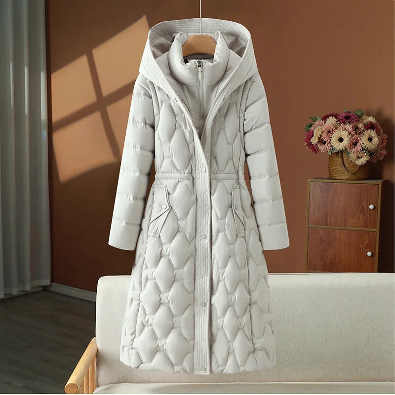 Women’s Quilted Winter Coat With Hood And Fitted Waist