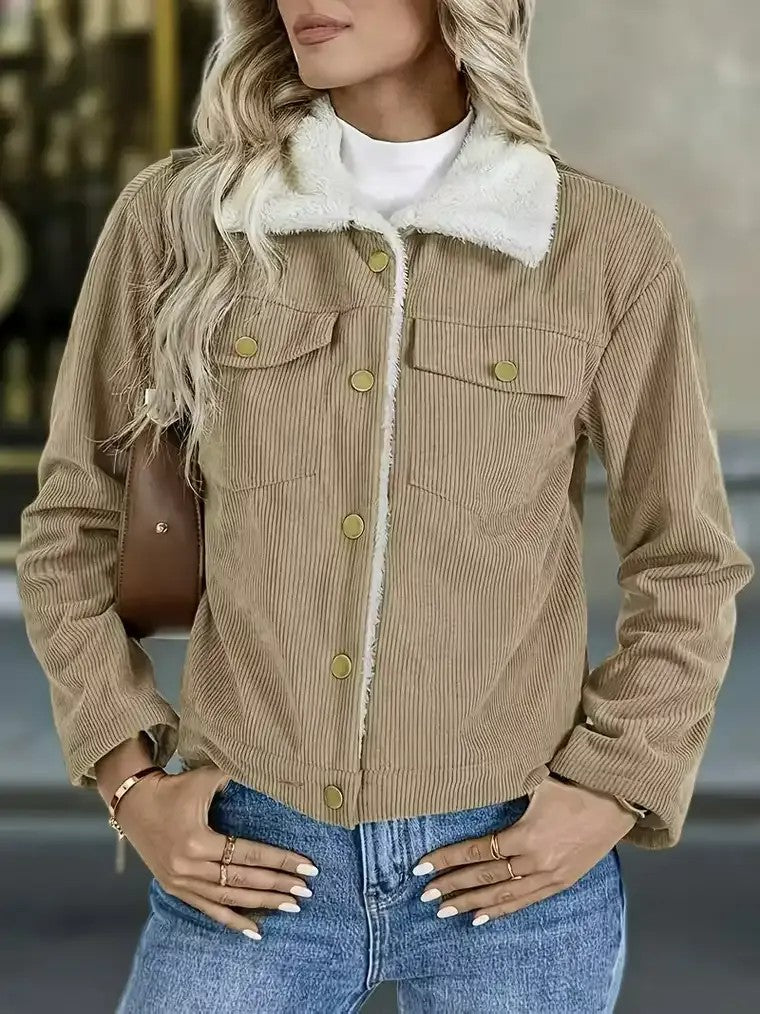 Women's Ribbed Bomber Jacket with Contrast Lining 0