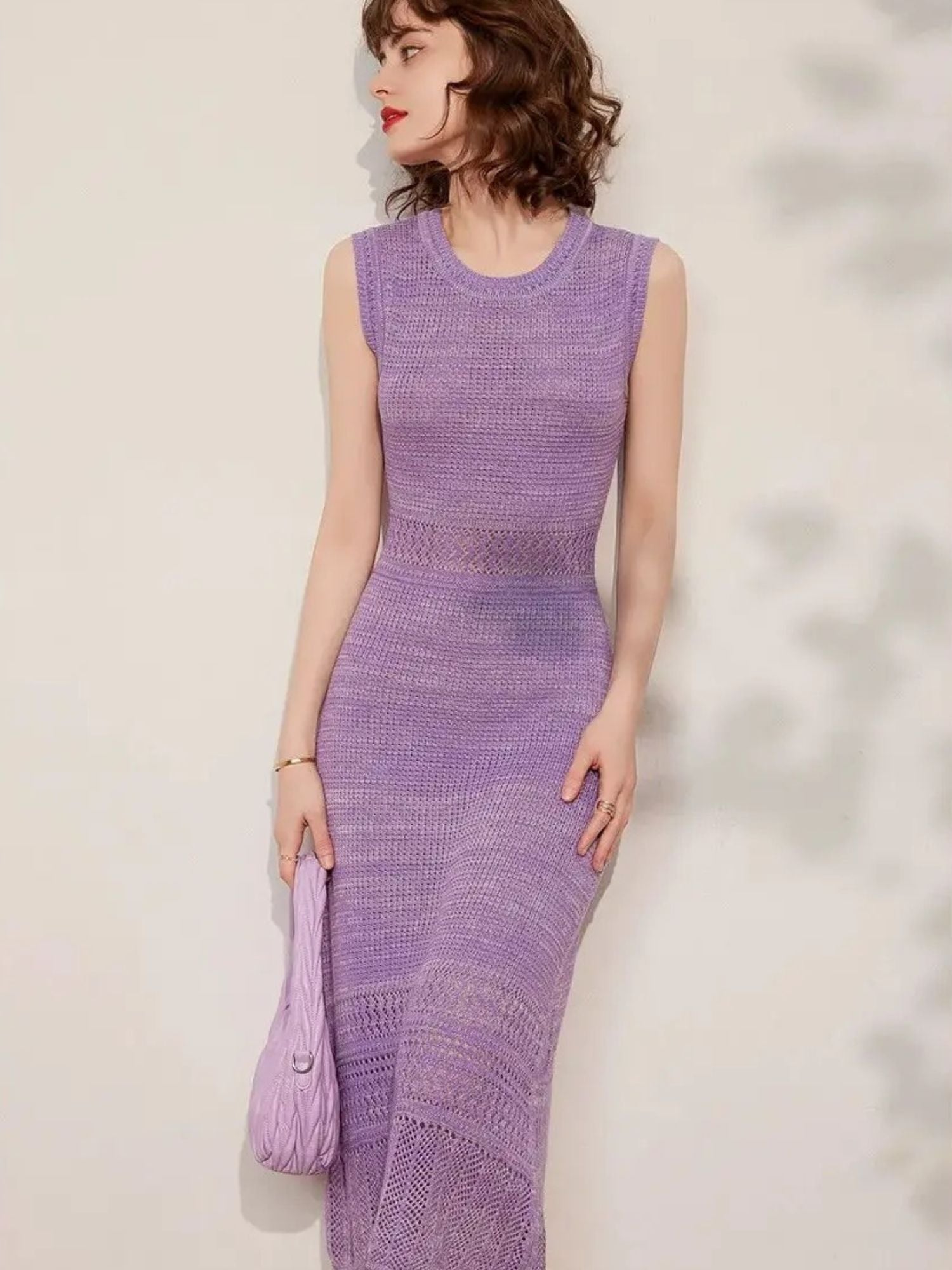 Women’s Sleeveless A-Line Midi Dress with Round Neck