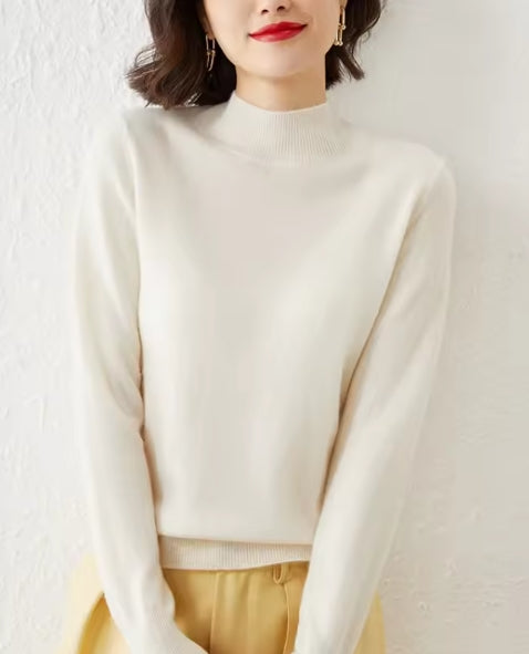 Women’s Slim Fit Knit Jumper With Mock Neck And Ribbed Trim