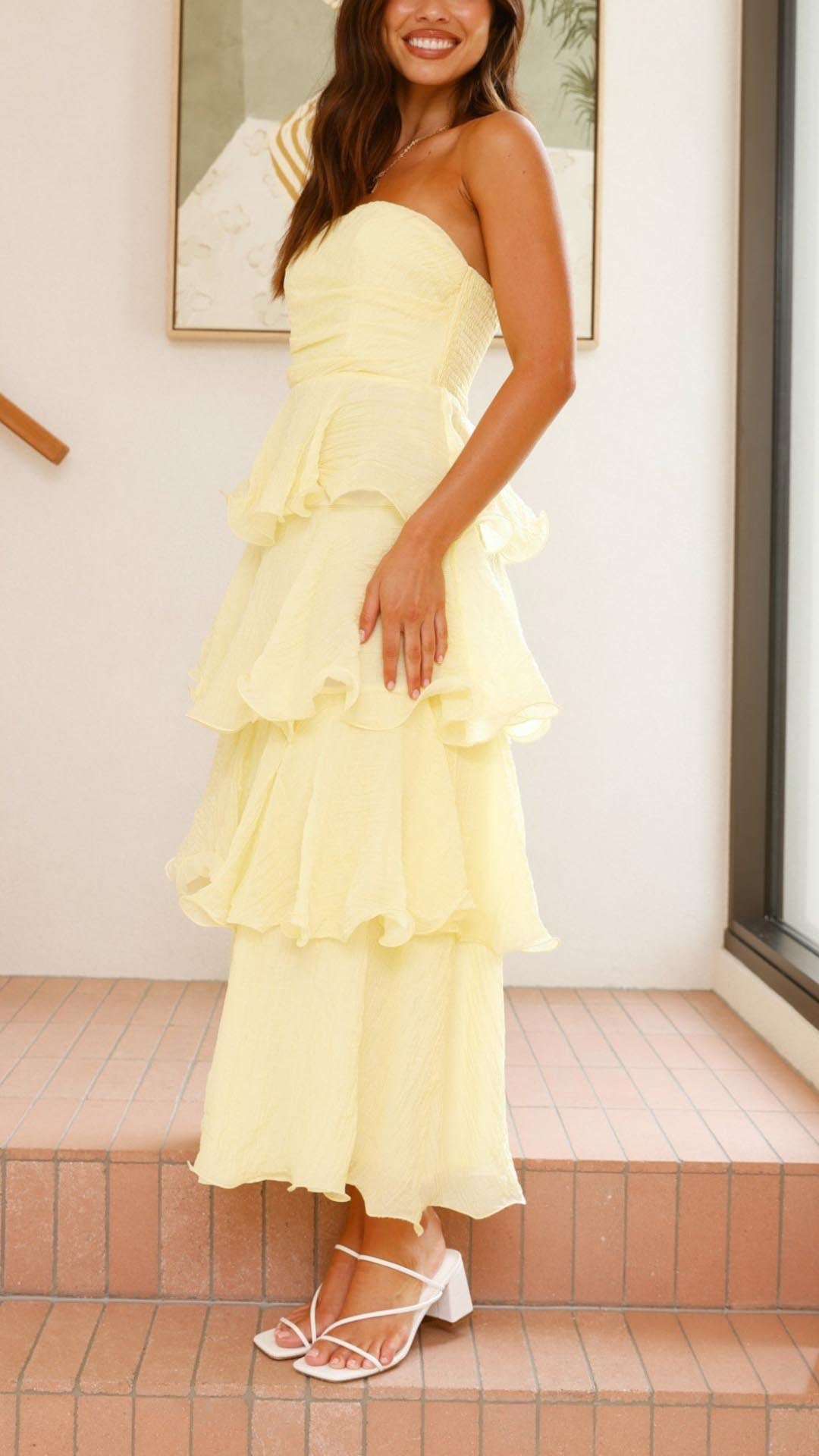 Women’s Strapless Maxi Dress with Tiered Ruffles