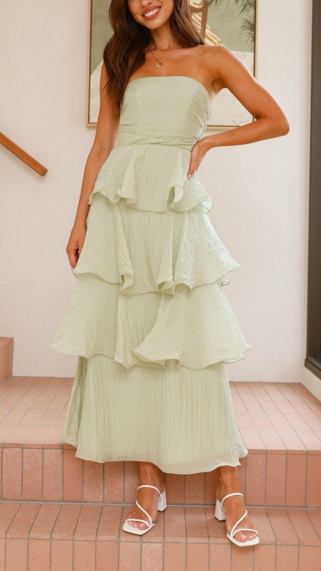 Women’s Strapless Maxi Dress with Tiered Ruffles