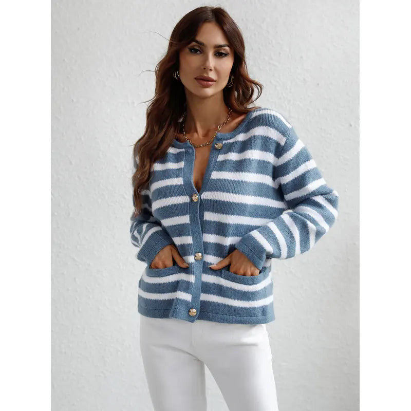 Women’s Striped Cardigan with Button Front
