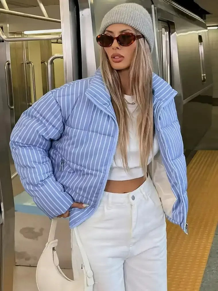 Women's Striped Puffer Jacket 0