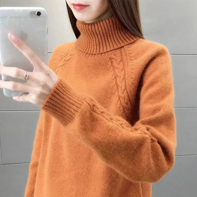 Women’s Turtleneck Jumper With Cable Detailing