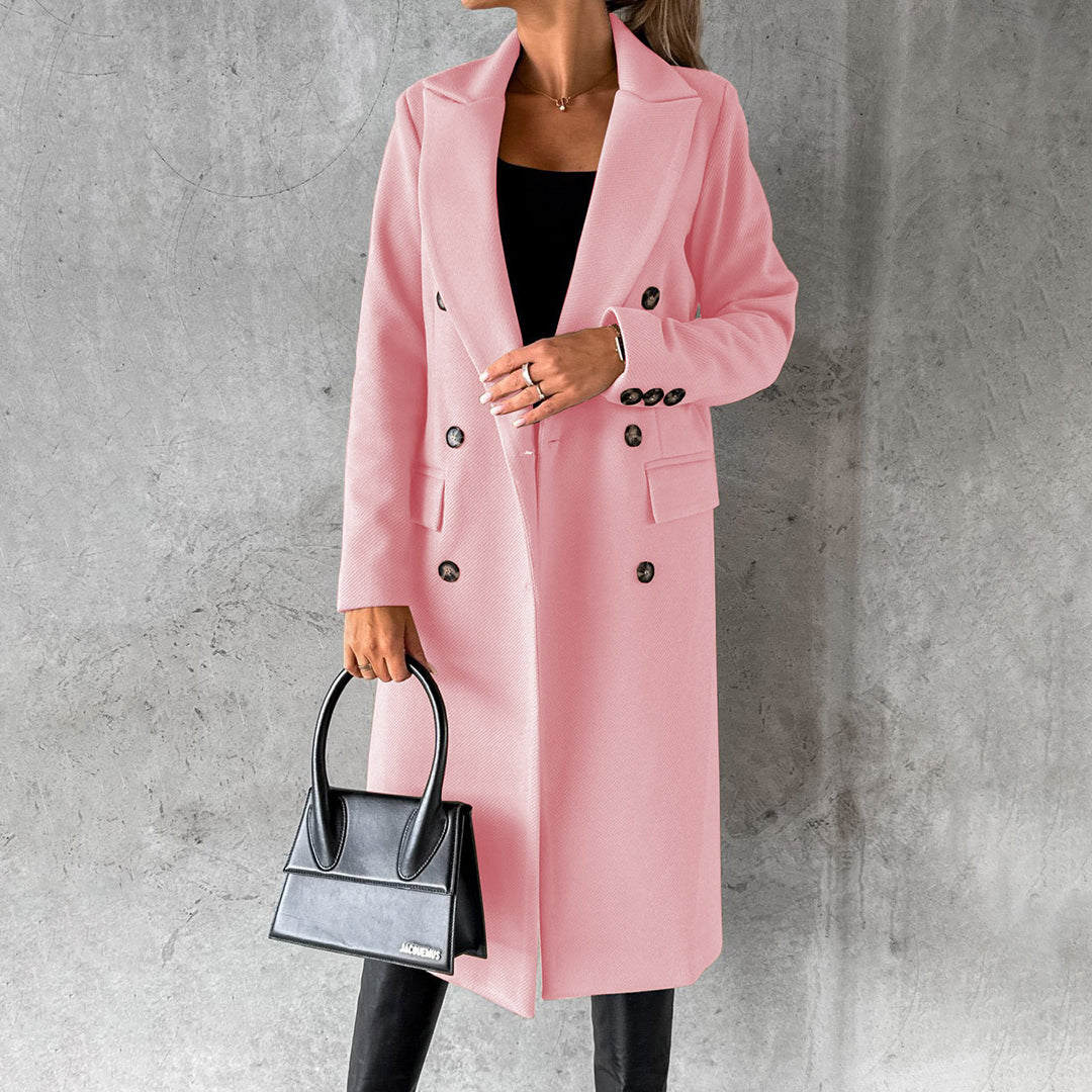 Women’s Two-Row Button Long Coat with Lapel Collar