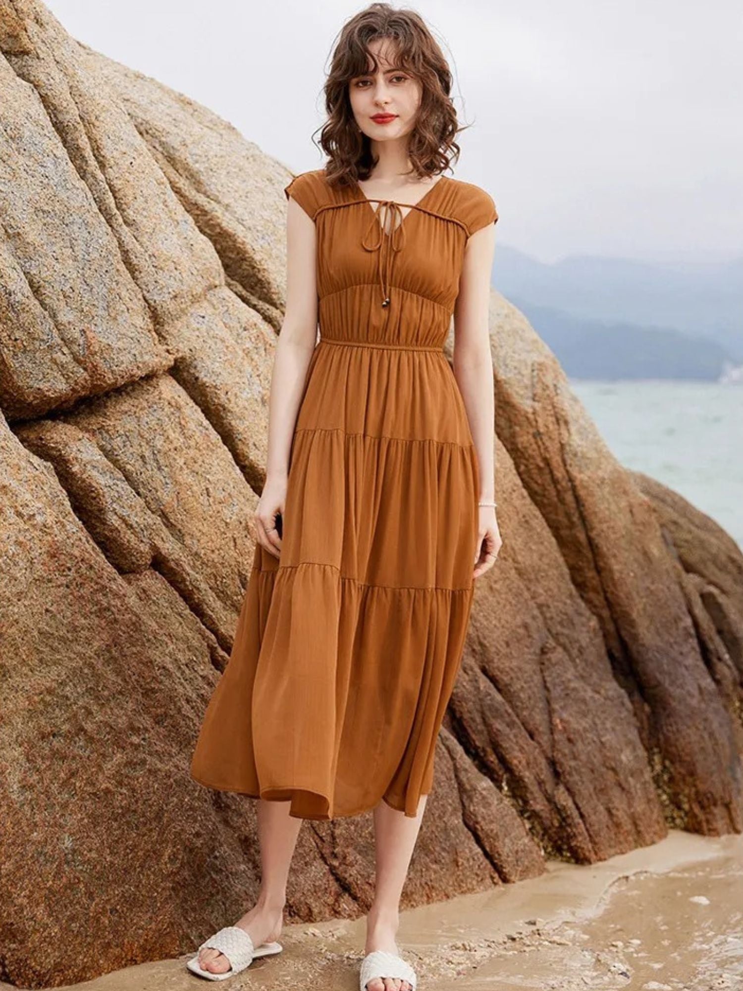 Women’s V-Neck Maxi Dress with Bow