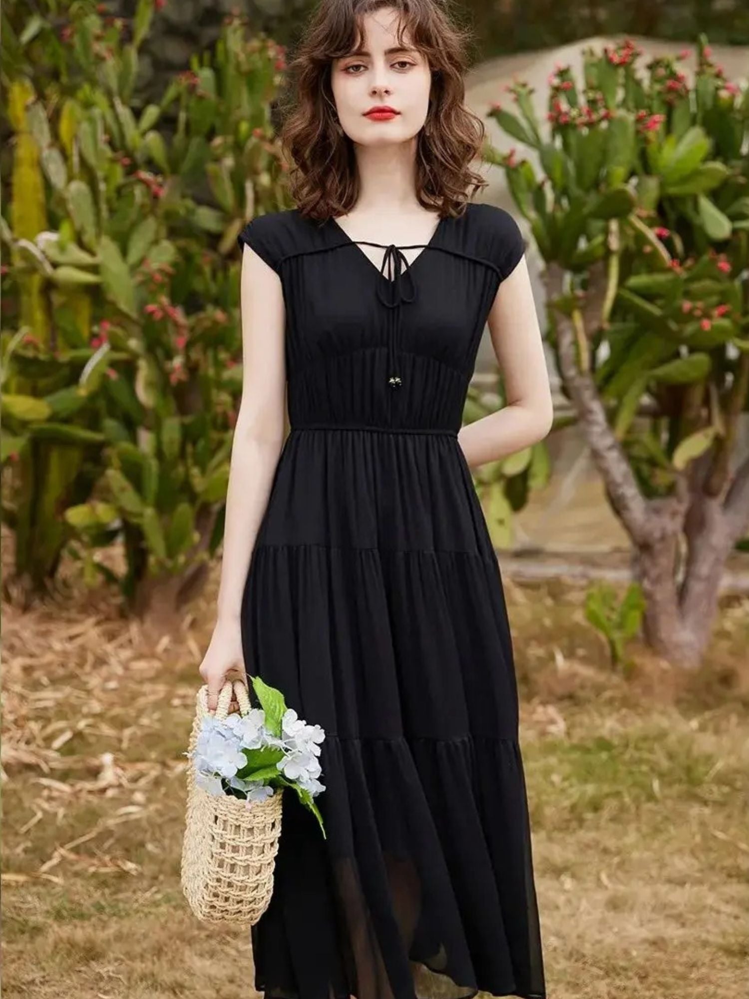 Women’s V-Neck Maxi Dress with Bow