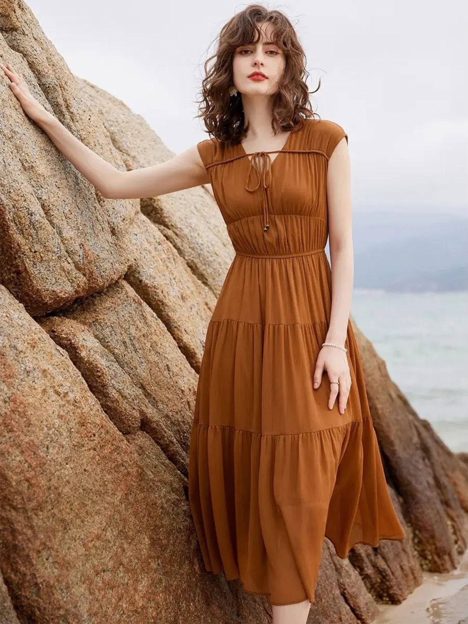Women’s V-Neck Maxi Dress with Bow