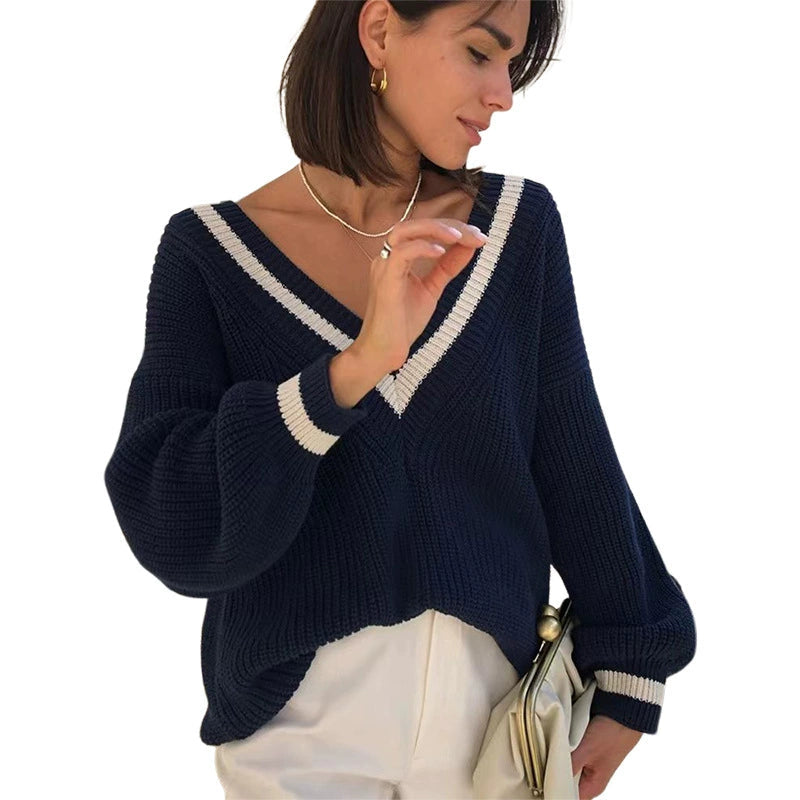 Women’s V-Neck Sweater with Contrast Trim