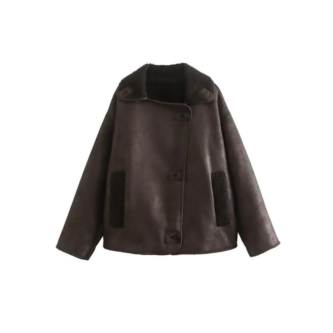 Women’s Winter Jacket with Fold Collar and Button Front