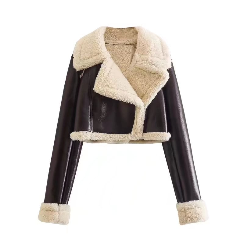 Women’s Winter Jacket with Lapel, Short Length and Long Sleeves