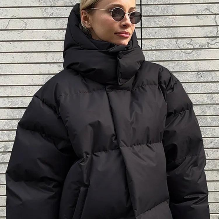 Women’s Winter Oversized Jacket With Hood And Long Sleeves