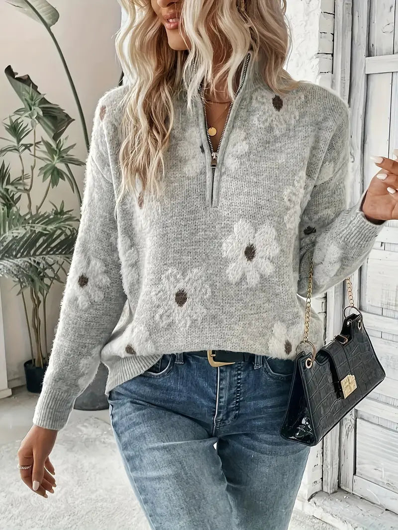 Women’s Zip-Front Sweater with Loose Fit