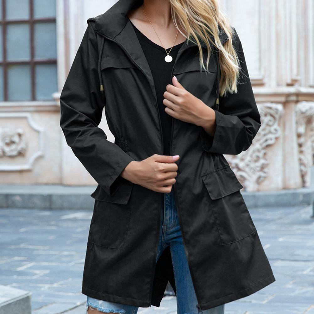 Women's Zip-Up Trench Coat with Drawstring Waist